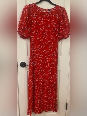 NWOT Red midi dress with small floral print